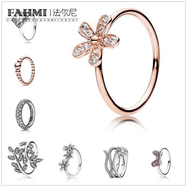 

fahmi 100% 925 sterling silver 2019 new dazzling daisy stackable ring original ladies wedding fashion jewelry diy ring, Slivery;golden
