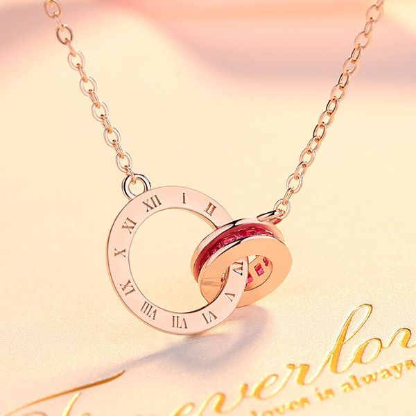 

европейское и американское классическое ожерелье из стерлингового серебра s925 с двойными кольцами и короткой цепочкой ключицы и цифровым ци, Silver