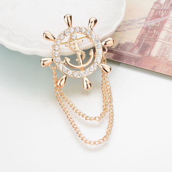 

personality fashion anchor rudder brooch navy suit badge accessories solemn party brooch for sailing enthusiast, Gray