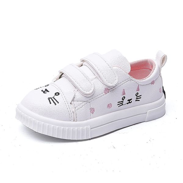 

cozulma girls fashion sneakers kids cute cat decoration sports shoes children breathable non-slip rubber sole casual shoes, Black
