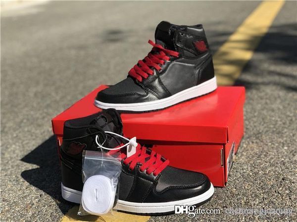 

hot air аутентичные 1 black satin мужчины баскетбол обувь gym red-black-white светоотражающие ретро спорта кроссовки 555088-060 с коробкой