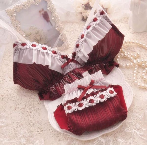 

100% real photo лолита sexy cute kawaii проложенных беспроводной провод бесплатно бесшовные полосатые отпечатки шифона рябить бюстгальтер тр, Red;black