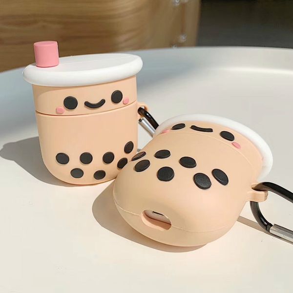 

for airpods 1/2 case bluetooth wireless earphone case tpu cute cartoon protective cover for air pods accessories box milk tea with ring