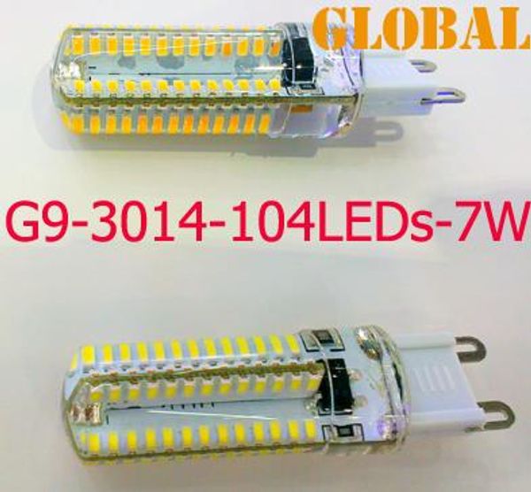 

5x 7w 3w led candle bulbs chandelier accessories smd 3014 104leds 600 lumen ac 110v-130v 220-240v g9 led lamp 360 beam angle led lighting
