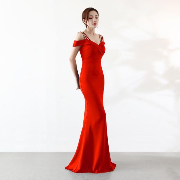 

women's off shoulder slim evening prom long gowns fishtail maxi dress nightclub annual party red dress, Black;gray