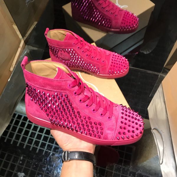 

high-shoes studded red sole shoes lace up flat men's shoes mesh sequin men's studded shoe 34-47 02, Black