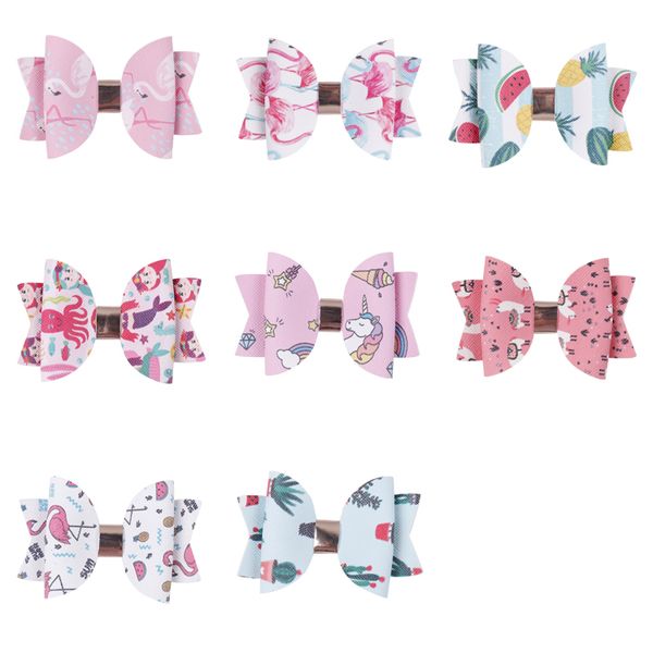 

3'' glitter leather hair bows lovely cartoon print hair clips for princess girls handmade hairgrips hair accessories dhl fj369, Slivery;white