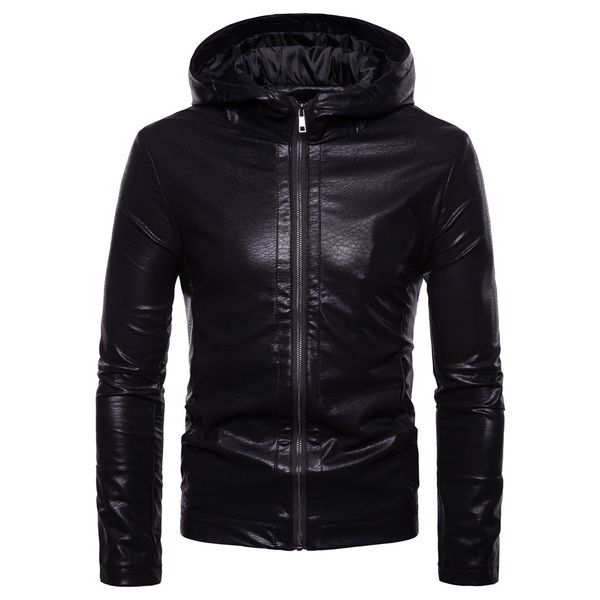

2018 autumn and winter new products western style men locomotive leather coat men's hooded leather jacket coat, Black