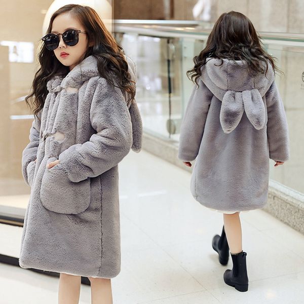 

2019 baby teenage winter cartoon thick children parka kids girls faux fur fleece ear hooded coats down jackets clothes -30degree y191026, White