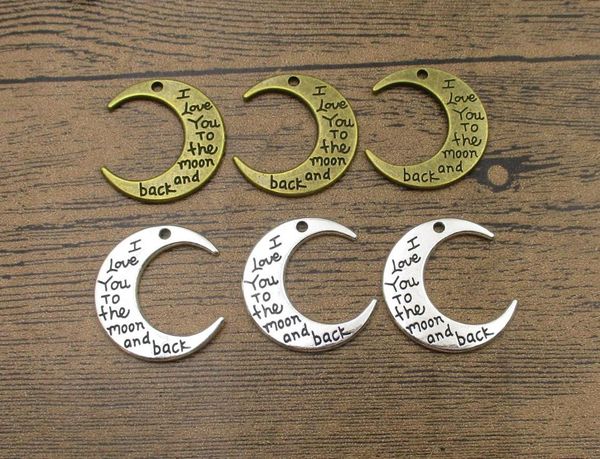 

new moon charms 10pcs/lot 30Ã27mm double sided love words earring pendants charm bracelet 2 colors available-rs164, Bronze;silver
