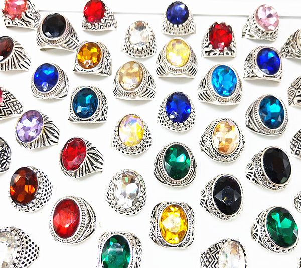 

brand new 20pcs/lot womens rings vintage jewelry big glass stone antique silver ring for ladies fashion party gifts wholesale drop shipping, Golden;silver