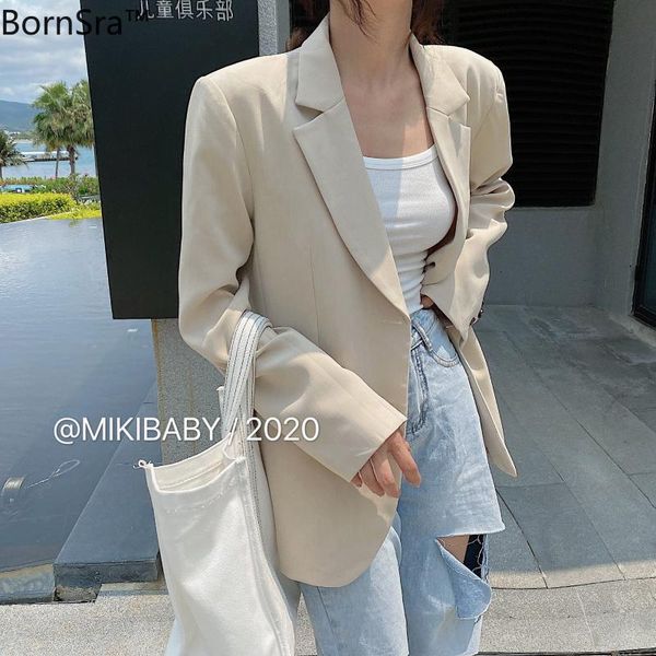 

bornsra casual single-breasted women blazers notched collar full sleeve loose jacket female 2020 spring summer basic outwear, White;black