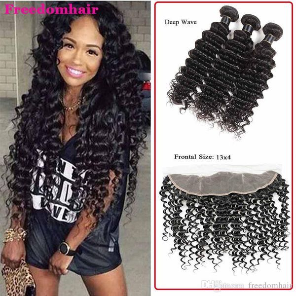 

3 deep связки бразильский человеческих волос wave 3 связки с фронтальным малазийский человеческих волос пучки с кружевом фронтальная прямой, Black;brown