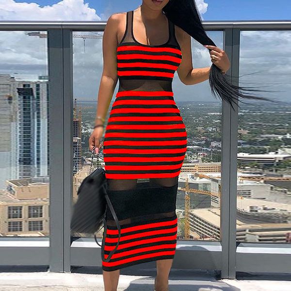 

women's fashion dress summer casual loose sleeveless mesh splice party cocktail bodycon slim fit ladies dress, Black;gray