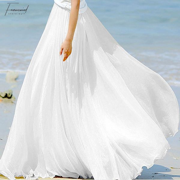 

designer long skirt high 2019 waist women chiffon long floor length ruffles white summer boho maxi skirt saia longa faldas, Black