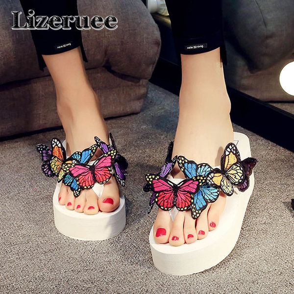 

summer shoes woman summer simulation butterfly flip flops women sandals bohemian muffin slope with sandals women's slippersme242, Black