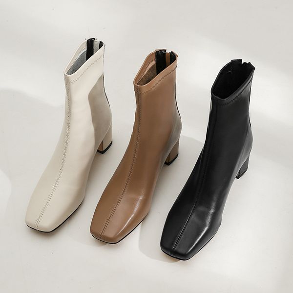 

women boots genuine leather winter shoes 2019 new brand design ankle vintage shoes zipper woman, Black