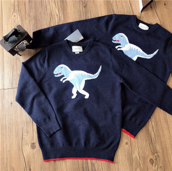 

luxurious brands design dinosaur print knitted wool sweater pullover hoodies men women outdoor streetwear sweatshirt jackets, Blue;black