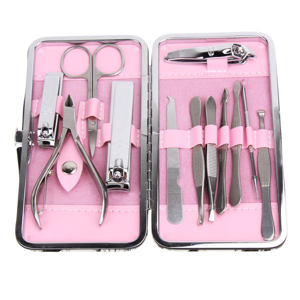 

12pcs manicure set pedicure scissor + cuticle clipper+ ear pick + nail extension kit stainless steel nail tool set for manicure
