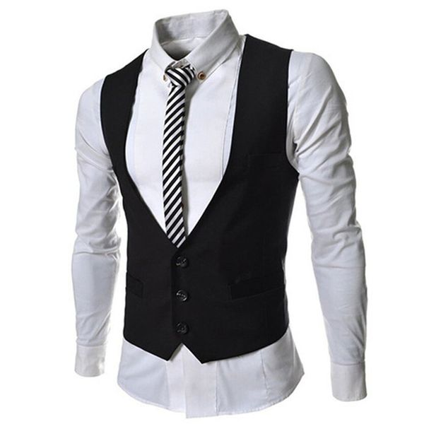 

new men's clothing british style slim colete masculino cotton double breasted sleeveless jacket waistcoat men suit vest, Black;white