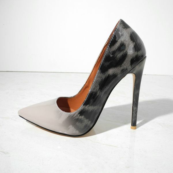 

dress shoes 2021 spring summer high heels women thin heel pumps fashion pointed toe patent leather leopard 12cm for woman, Black