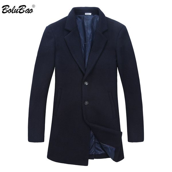 

bolubao men wool blends coats solid color quality brand mens trench coat autumn winter new male simple casual wool blends coat, Black