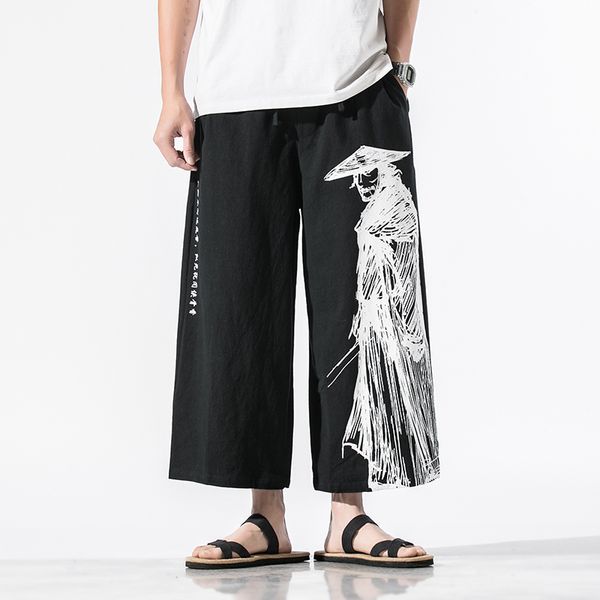 

big size men's hip hop jogging pants cotton linen men harem pants casual 2020 new vintage sweatpants male streetwear trousers, Black
