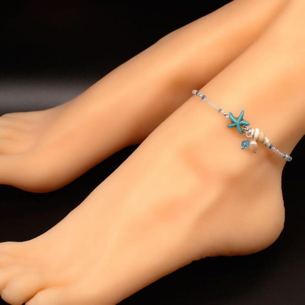 

trendy fashion accessories conch mizhu blue starfish anklet female fashion trendy jewelry, Red;blue