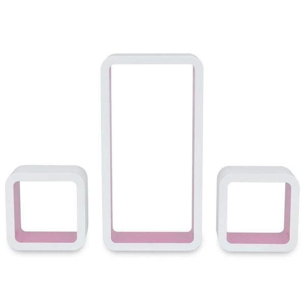 

3 white-pink mdf floating wall display shelf cubes book/dvd storage living room furniture