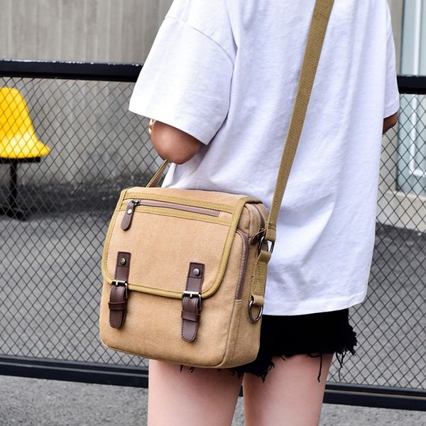 

retro trend men shoulder bags solid color canvas multi-function large capacity messenger bag business bag zipper hiking male
