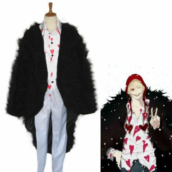

jacket+shirt+pant+hat one piece donquixote rosinante corazon cosplay, Black;red