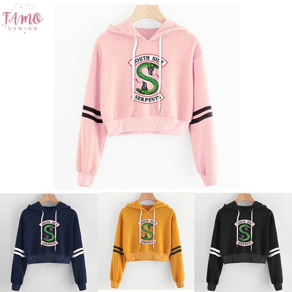 

женщины sexy crop top толстовка riverdale southside serpent печать harajuku spring hot sale casual толстовка толстовка плюс размер, Black