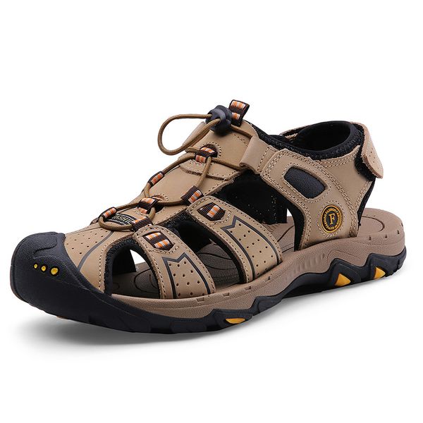 

sandals mens summer new genuine leather beach shoes outdoor non-slip shoes mens sandals summer zapatos de hombre, Black