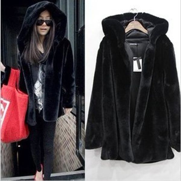 

womens long sleeve winter warm hooded medium length solid size black lapel faux fur coat jacket overcoat outwear jacket outfit, Tan;black