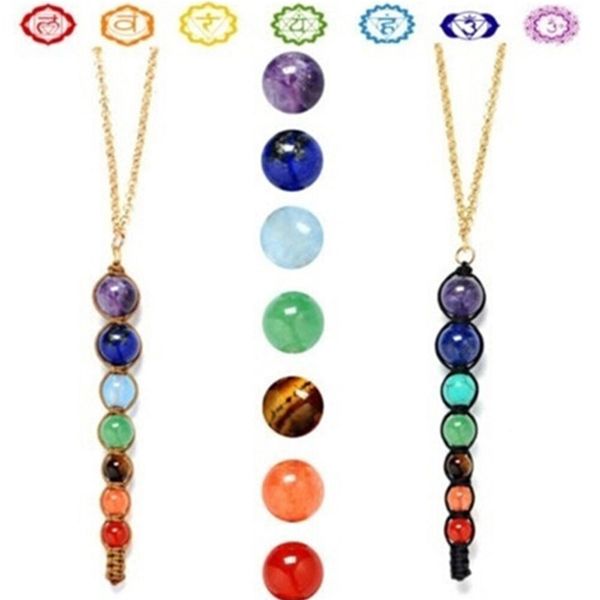 

7 yoga chakra natural stone necklace reiki healing balance buddha necklace power inspirational jewelry for women gift, Silver