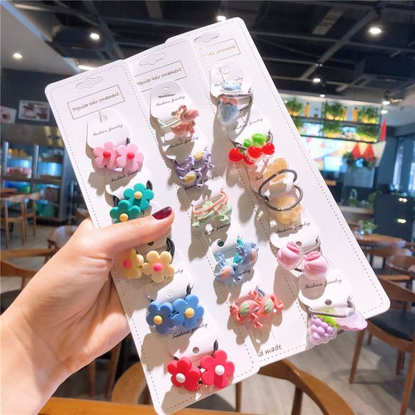 

5 pair new korean sweet girl princess fashion elastic hair bands headwear simple cute cartoon fruit flower hair accessories, Slivery;white
