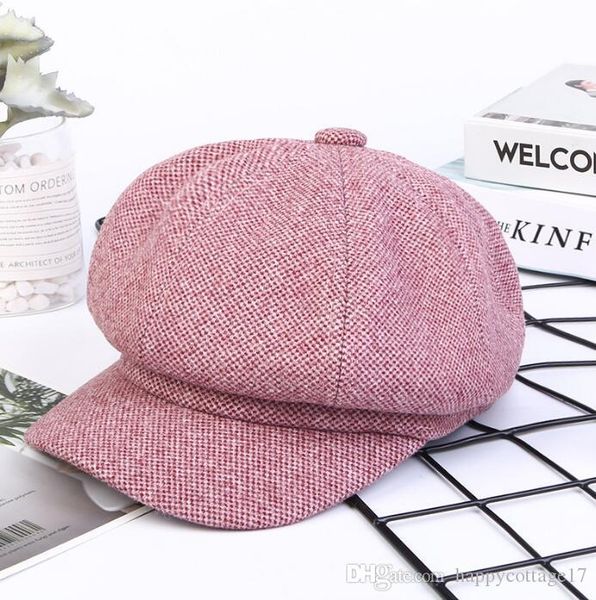 

literary solid color ins beret female autumn and winter japanese wild british retro woolen painter star anise, Yellow
