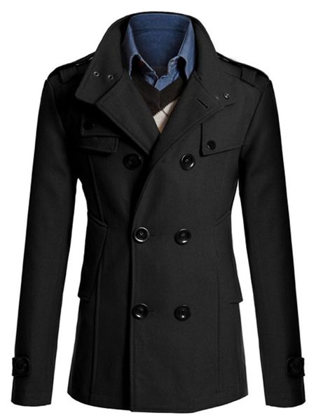 

epaulet double breasted pea coat, Tan;black