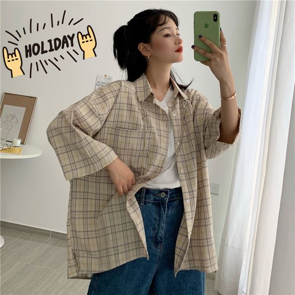 

women shirts summer 2020 blouses punk gothic lattice print cargo shirts casual streetwear men shirt short sleeve cardigan, White