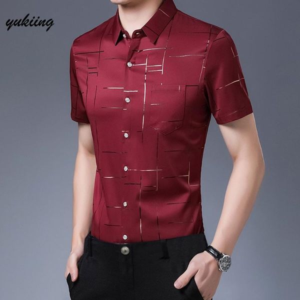 

men's business shirt 2020 summer short sleeves collar tuxedo shirt men shirts lapel plaid button thin section man, White;black