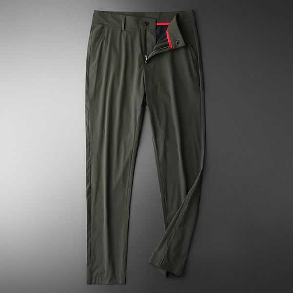 

новые летние армейские зеленые мужские брюки роскошные сплошной цвет тонкий повседневный мужской костюм брюки мода slim fit пряжа окрашенная, Black