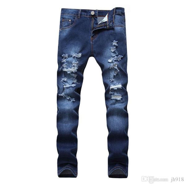 

men's holes jeans men's elastic dark blue denim jeans trousers pants men's jeans clothes sizes s-5xl
