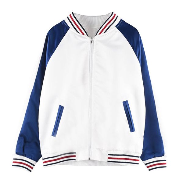 

2019 new fashion streetwear women bomber jacket o-neck harajuku style side striped full sleeve loose coats outwear clothes, Black;brown