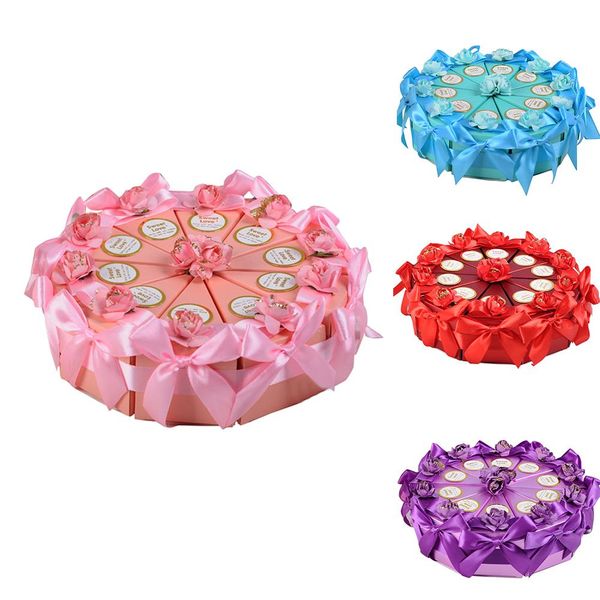 

10 pcs creative rose flower bow triangle cake case married wedding candy box