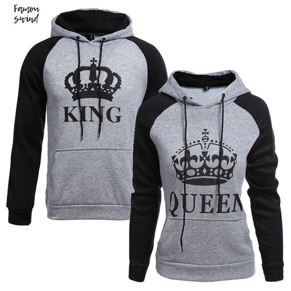 

пара hoodie fall штатское женщины одежда для мужчин длинные рукава фуфайки литерных pattern casual king print queen шляпах, Black