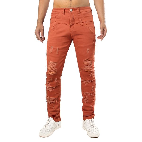 

yuanl sh new stretch jeans men's skinny denim pants men biker cowboy ripped slim fit distress frayed scratched male trouser, Blue