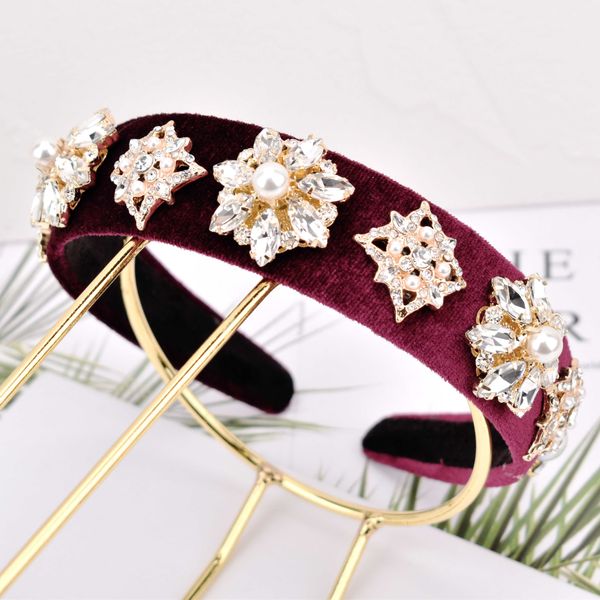 

quality headband new crown tiara, baroque crown full rhinestone handmade hair bands red crystal velvet wedding hair jewelry