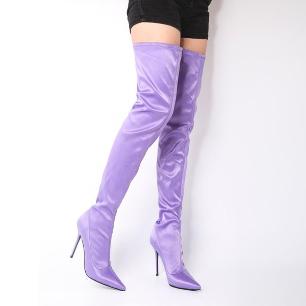 

farbic stretch slim boots thin high heels over the knee motorcycle boots feminino fall winter t show party pumps women, Black