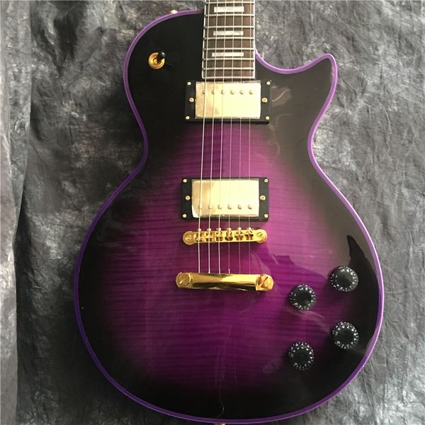 

in stock-purple lp electric guitar flame maple golden hardware, ing