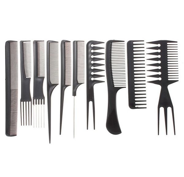 

new 10pcs/set professional hair brush comb salon barber anti-static hair combs hairbrush hairdressing combs hair care styling tools, Silver
